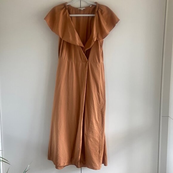 VINCE Braid Trim Flutter Sleeve Midi Wrap Dress - Picture 1 of 8